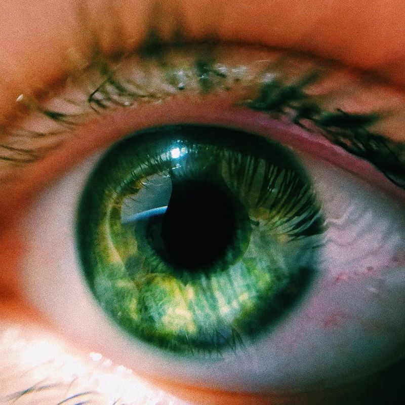 Macro shot of a human eye with green reflection